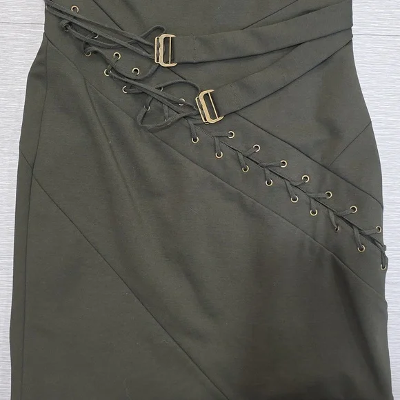 L.A.M.B. Gwen Stefani One Shoulder Mini Dress Military Olive Silk Lined Sz 10 - Picture 6 of 13